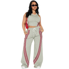 Women's fashion casual vest and side striped sports style pants two-piece set