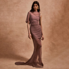 Summer new hot selling ladies' long dress, foreign trade sexy slit sleeveless chiffon dress