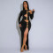 Fashionable black tight dress, new sexy hollow slit dress, long skirt