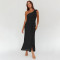 Fashionable temperament pleated long skirt, female sexy sloping shoulder lace backless slit dress