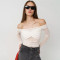 Summer fashion one neck mesh top women's cross-border new pleated see through tight fitting T-shirt