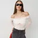 Summer fashion one neck mesh top women's cross-border new pleated see through tight fitting T-shirt