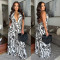 Fashionable women's casual sexy deep V-neck backless printed jumpsuit