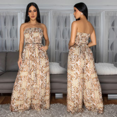 European and American fashion women's sexy strapless backless wide leg printed jumpsuit