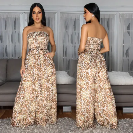 European and American fashion women's sexy strapless backless wide leg printed jumpsuit