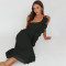 Fashionable temperament pleated long skirt, female sexy sloping shoulder lace backless slit dress