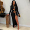 Fashionable black tight dress, new sexy hollow slit dress, long skirt