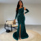Fashionable women's sexy slim fit bag arm rhinestone split dress