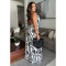 Fashionable women's casual sexy deep V-neck backless printed jumpsuit