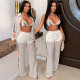 Women's new knitted sexy perspective hollow three piece set with casual beach style