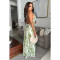 Fashionable women's casual sexy deep V-neck backless printed jumpsuit