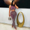 Two piece fashionable round neck sexy sleeveless short top paired with slim pencil pants