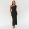 Fashionable temperament pleated long skirt, female sexy sloping shoulder lace backless slit dress