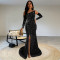 Fashionable women's sexy slim fit bag arm rhinestone split dress