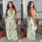 Fashionable women's casual sexy deep V-neck backless printed jumpsuit