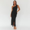 Fashionable temperament pleated long skirt, female sexy sloping shoulder lace backless slit dress