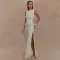 Summer round neck backless dress, fashionable sleeveless pleated slit slim fit dress