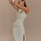Summer round neck backless dress, fashionable sleeveless pleated slit slim fit dress