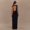 Summer round neck backless dress, fashionable sleeveless pleated slit slim fit dress
