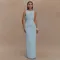 Summer round neck backless dress, fashionable sleeveless pleated slit slim fit dress