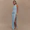 Summer round neck backless dress, fashionable sleeveless pleated slit slim fit dress