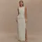 Summer round neck backless dress, fashionable sleeveless pleated slit slim fit dress