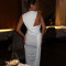 Solid color dress, fashionable round neck sleeveless slit, irregular slim fit long skirt