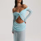 Twisted one shoulder chiffon long dress cross-border sexy exposed navel pleated dress