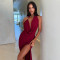 2025 Summer Swinging Collar Hanging Neck Bareback Sexy Split Dress Long Dress