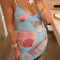 New Spicy Girl Summer Strap Bag Hip Skirt Deep V Mesh Printed Untrimmed Slimming Women's Beach Skirt