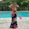French dress, sexy and elegant, hanging neck print, slim fit vacation long dress