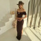 Summer new hot selling sexy pleated one shoulder small top, fashionable spicy girl wrapped hip skirt set