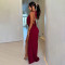 2025 Summer Swinging Collar Hanging Neck Bareback Sexy Split Dress Long Dress