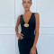 Spring and summer fashion temperament solid color dress cross-border hot selling sexy V-neck bag hip long skirt