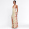 New neck hanging printed long skirt for women, fashionable and sexy, backless, high slit irregular dress