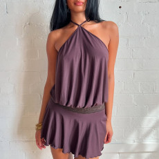 Summer new hot selling sexy hanging neck short skirt sleeveless casual backless women's dress