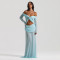 Twisted one shoulder chiffon long dress cross-border sexy exposed navel pleated dress