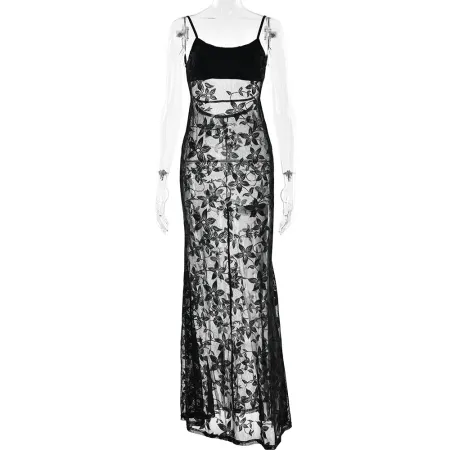 Summer camisole women's long skirt fashion mesh perspective slim fit spicy girl dress