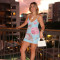 New Spicy Girl Summer Strap Bag Hip Skirt Deep V Mesh Printed Untrimmed Slimming Women's Beach Skirt