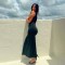 Spring and summer fashion temperament solid color dress cross-border hot selling sexy V-neck bag hip long skirt
