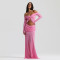 Twisted one shoulder chiffon long dress cross-border sexy exposed navel pleated dress