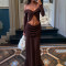 Twisted one shoulder chiffon long dress cross-border sexy exposed navel pleated dress