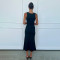 Spring and summer fashion temperament solid color dress cross-border hot selling sexy V-neck bag hip long skirt