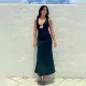 Spring and summer fashion temperament solid color dress cross-border hot selling sexy V-neck bag hip long skirt
