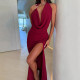2025 Summer Swinging Collar Hanging Neck Bareback Sexy Split Dress Long Dress