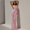 Temperament Hanging Neck Lace Long Dress Fashionable and Sexy Sleeveless Bareback Slimming Dress for Women