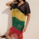 Knitted wide striped tassel cover for vacation and leisure beach bikini outerwear