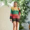Knitted hollow out round neck long sleeved cover shirt for vacation and leisure beach bikini outerwear
