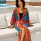 Cotton printed zip tie cardigan for vacation, leisure beach, bikini cover, 3 colors