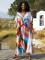 Cotton V-neck printed hoodie for vacation and leisure beach bikini outerwear in 5 colors